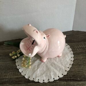 Vtg 1980 Fitz and Floyd Ceramic Hippo Coin Bank